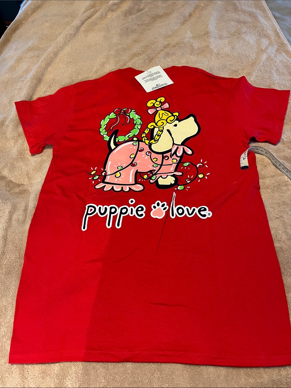 Puppie Love Red Holiday Theme  T-Shirt size S